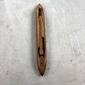 Vintage Wooden Weaving Loom Boat Shuttle With Bobbin & Felt Lining 15"